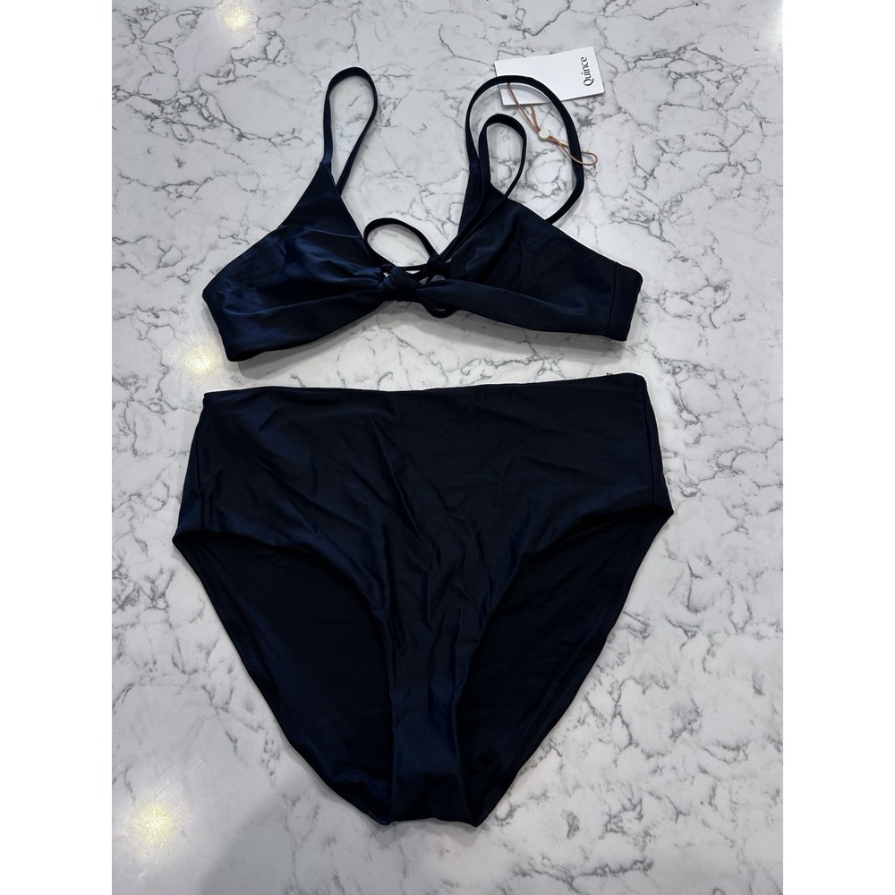 NWT Quince Black Knot Tie Bikini Top & High Rise Bottom Set Size Large